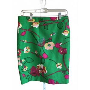J.Crew Kelly Green Floral Print Women's Skirt Size 4 pencil structured cottage